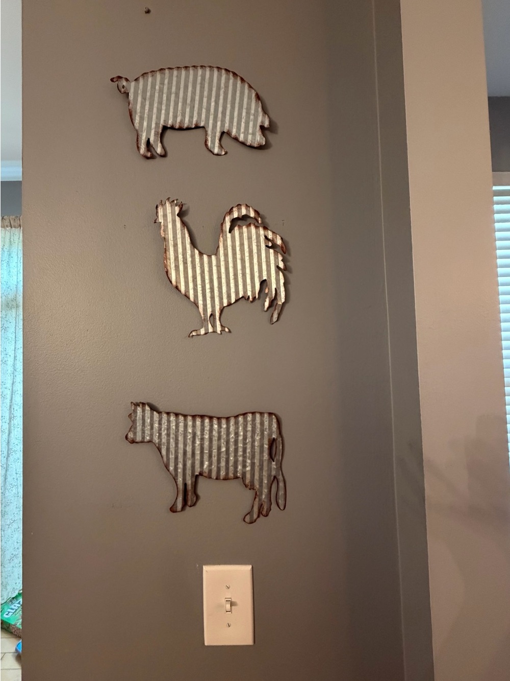 Rustic Corrugated Metal Farm Animal Wall decor Trio Silver farmhouse